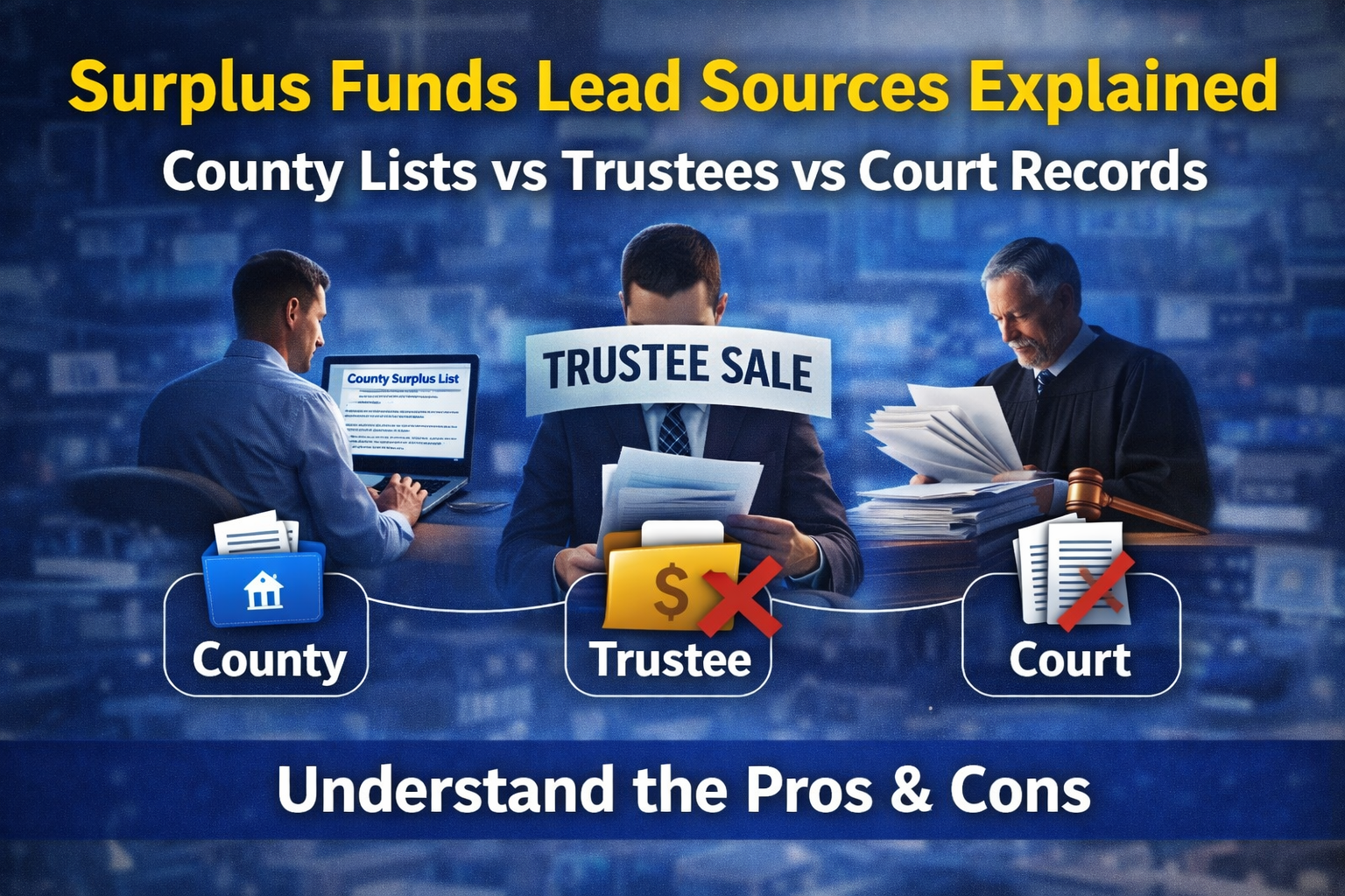 Surplus Funds Lead Sources Explained: County Lists vs Trustees vs Court Records